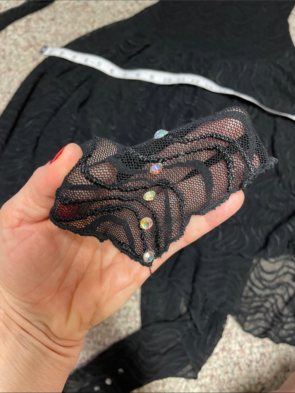 Vintage Black sheer lace long-Sleeve Austrian crystal studded leotard Dress - Picture 8 of 14